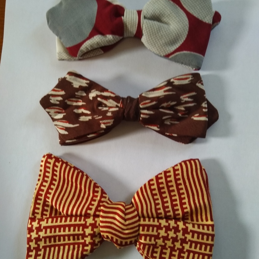 Lot of Three Vintage Silk Clip on Bow Ties